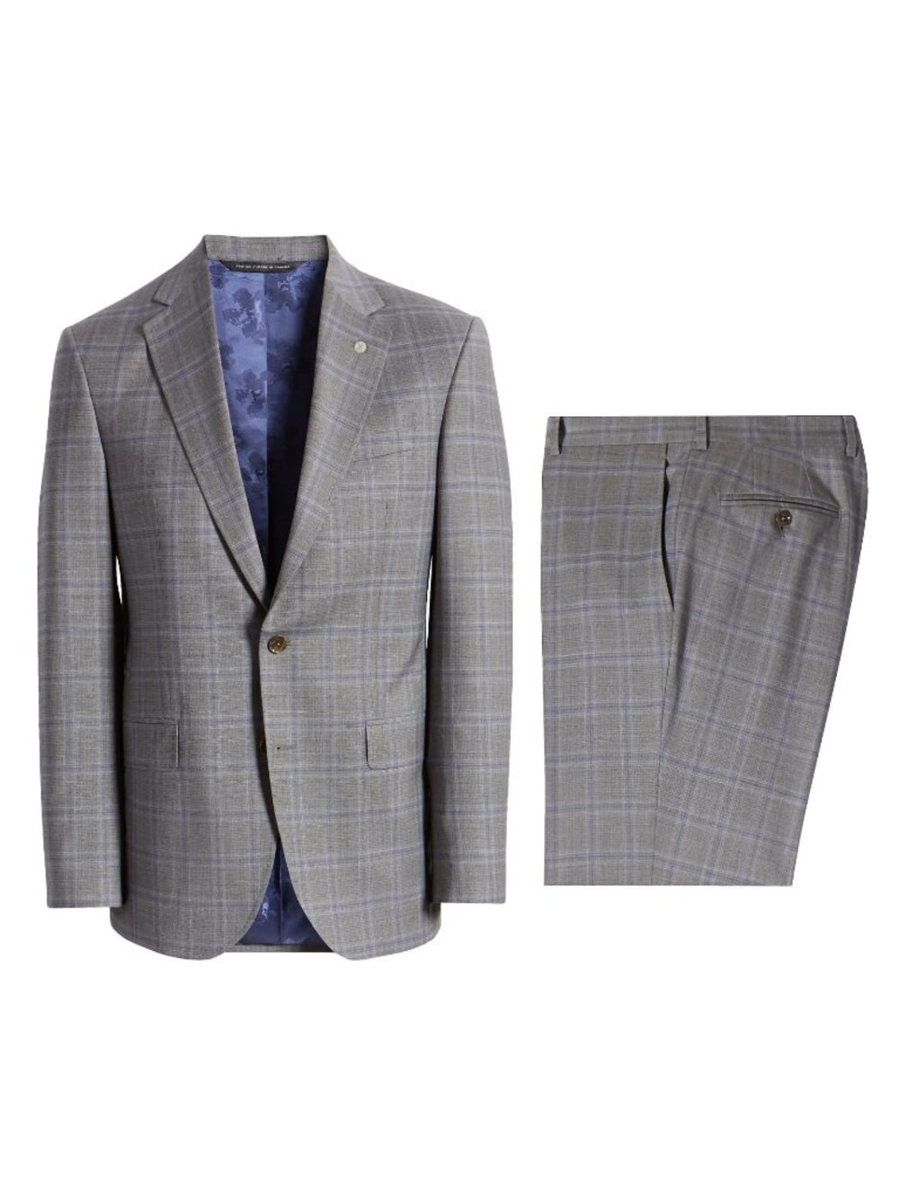 Ted Baker Men's Jay 2-Piece Wool Suit Checked Grey Size 40 R / 33 R